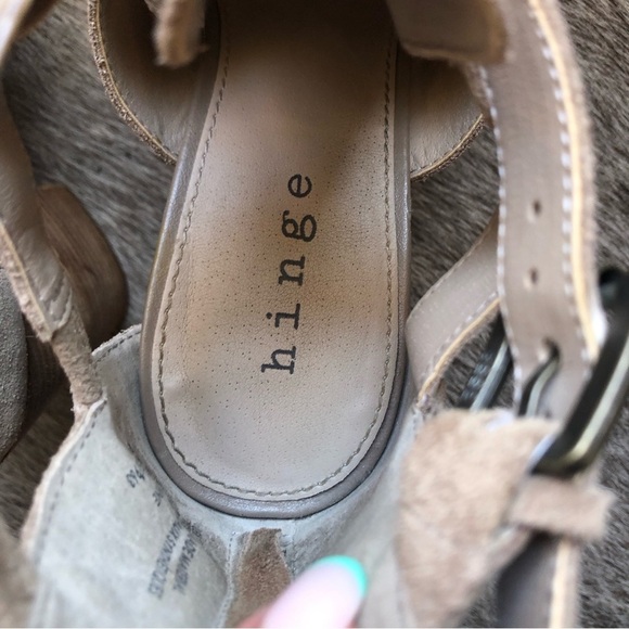 Hinge tan genuine suede block heel open toe sandal w ankle details zip back 6 - Picture 4 of 8